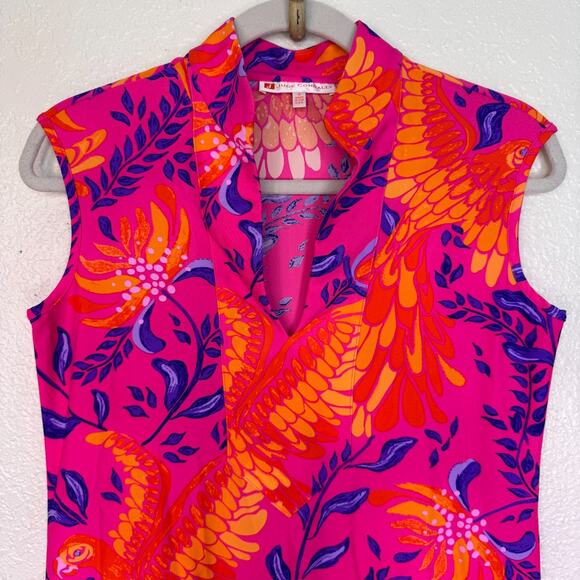 Jude Connally Dress Womens Small Floral Bird Print Midi Jude Cloth Resort Artsy - Picture 4 of 11